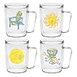Swirls Summer Designs 18 oz Insulated Coffee Mug Set, Clear (4 designs)