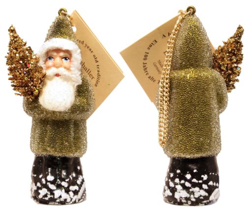 Ino Schaller Beaded Olive Green Santa Claus Paper Mache Christmas Ornament Ino Schaller Beaded Olive Green Santa Claus Paper Mache Christmas Ornament