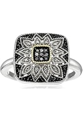 Sterling Silver and 14k Gold Black or Blue Diamond Square Ring (1/7 cttw)