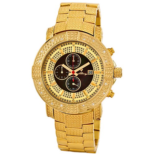 Just Bling Men's JB-6105-A Large Gold Plated Stainless Steel Diamond Watch