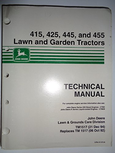 John Deere 415 425 445 455 Lawn and Garden Tractor Technical Service Repair Manual TM1517 12/94