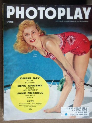 PHOTOPLAY magazine June 1954 with Janet Leigh on the cover.   scarce.  candid photos/articles on Elizabeth Taylor, Marlon Brando, Rock Hudson, June Allyson, Donna Reed,  lots of others.