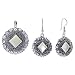 Sterling Silver Dangle Earrings Pendant Jewelry Set with Marcasite Floral Design & Mother of Pearl