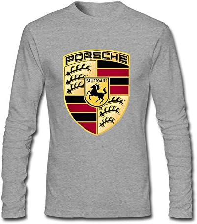 BONYA Men's 100% Cotton General Motors Porsche Logo Long Sleeve T-Shirts Grey XXXL