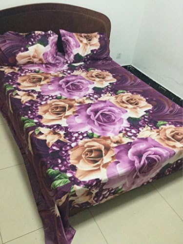 Home Textile 3d Effect Print Purple Grapes and Rose 4pcs Bedding Sets Cotton Material , One Duvet Cover ,One Flat Sheet, Two Pillowcases (Figure Photos) (Queen)