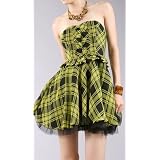 Chiffon Plaid Layered Strapless Dress