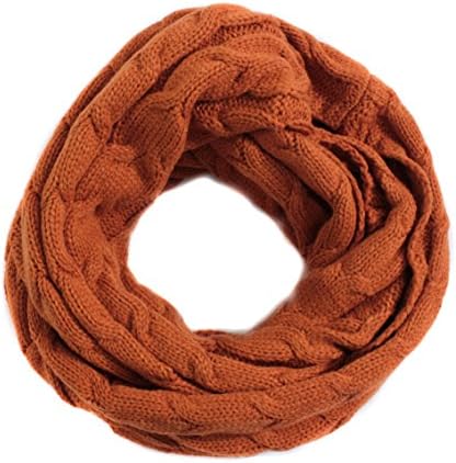 Women's Classic Cable Knit Infinity Scarf (27" X 13") (Pumpkin Orange)
