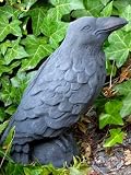 BLACK RAVEN Statue 9" L CROW Cast Cement Garden Sculpture
