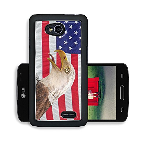 Liili Premium LG Optimus L70 Dual Aluminum Backplate Bumper Snap Case IMAGE ID: 4945729 Regal bald eagle wearing military dog tags on a flag