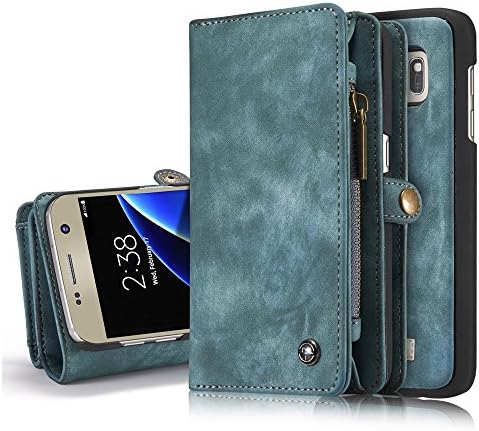 Galaxy Note 7 Case,NERVX High Quality Cowhide Leather Wallet Cover Case,[Zipper Wallet] Multifunction Detachable Magnetic Hard Case - 14 Card Slots for Samsung Galaxy Note 7 (Light blue)