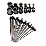 8pc 316L Stainless Steel Ear Taper Stretching Kit 14g-0g & 12pc Stainless Steel Single Flared Tunnels 10g-0g (Ear Stretching Kit, Taper Kit, Ear Plugs)