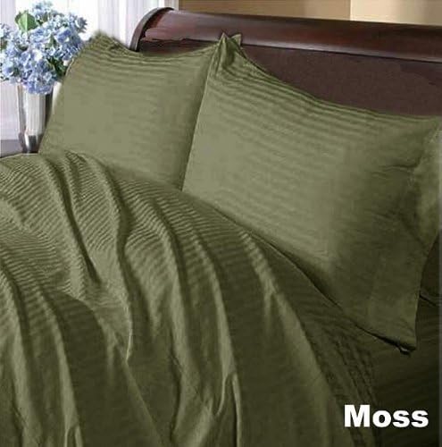 500 TC Deluxe Ultra Soft Silky 100% Egyptian cotton Luxurious Flat Sheet 500 THREADS Twin Moss Stripe