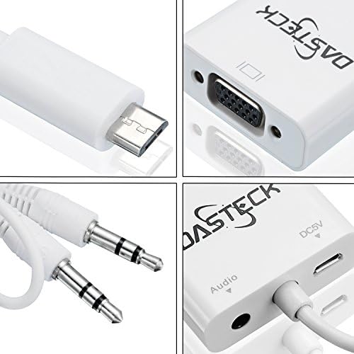 Micro USB to VGA Adapter, Dasteck MHL to VGA Converter Adapter with 3.5mm Audio Cable for Smart Phones and Tablets.