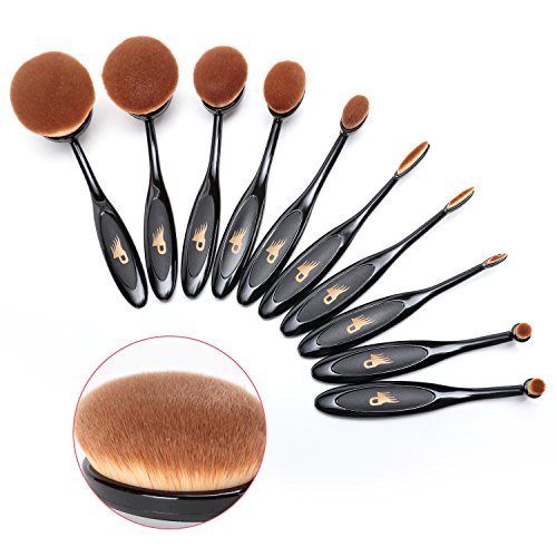 Proteove Oval Face Powder Brush and Toothbrush Curve Makeup Brushes Set, Set of 10