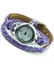 New Ladies Woman Elegant Candy Leather Strap Quartz Bracelet Wrist Watch Purple