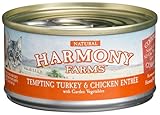 HARMONY FARMS Tempting Turkey and Chicken Entree with Garden Vegetables for Cats, 3-Ounce Cans (Pack of 24)