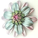 Pastel Green & Lavender Petals Multi Colored Crystal Center Flower Brooch Pin