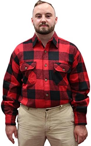 Canyon Guide Outfitters Men's Buffalo Plaid Button Down Long Sleeve Shirt (XX-Large, Red Buffalo Plaid)