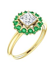 18K Yellow Gold Princess Cut Diamond and Emerald Flower Inspired Ring -- LIFETIME WARRANTY