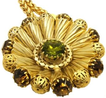 Flower Pendant Italian-Made Gold Finished Brass Necklace with Central Green Olivina Crystal