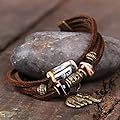 Winter's Secret Retro Brown Leather Rope Handmade Ceramic Elephant Pendant Adjustable Bell Bracelet