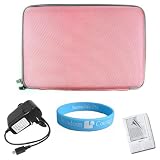Pink Hard Cube Nylon Carrying Case for Amazon Kindle 2 which INCLUDES Wristband, Screen Guard, and Wall Charger