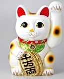 白手長小判猫 10号（左手）  【常滑焼招き猫】 【置物】 【縁起物】 [インテリア小物]