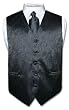 Men's Black Paisley Design Dress Vest and NeckTie Set for Suit or Tuxedo
