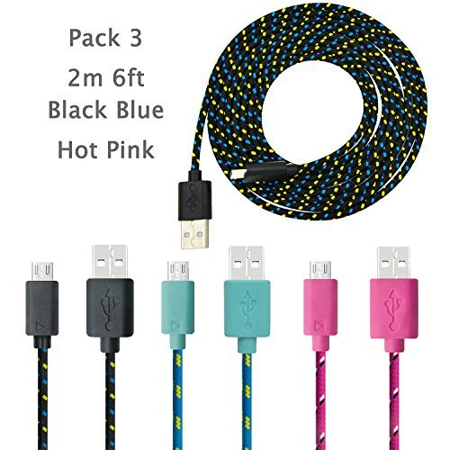 USB Cable,Power-7 Pack-3 6FT 2M Universal Micro USB Nylon Braided Durable Charger Data Cable For Samsung Galaxy Note 4 3 S4 S5 S6 Nokia HTC M9 LG G2 G3 G4 Google Nexus Huawei Motorola BLU Smartphone