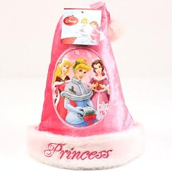 Kids Disney Princess Velour Santa Christmas Hat Pink with White