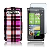 HTC 7 Trophy T8686 - Hot Pink Checked Plaid Design Hard Plastic Skin Case C ....