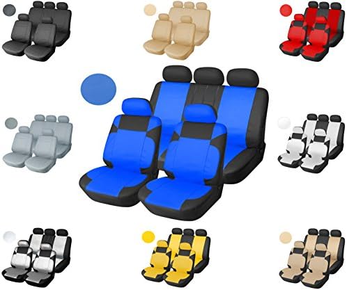 Leather Like Vinyl Semi-Custom Car Seat Covers Full Bench Universal 1553 Black/Blue