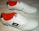Mens' white & navy leather/synthetic velcro trainers. UK