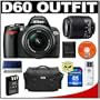 Nikon D60 Digital SLR Camera with 18-55mm AF-S VR Zoom Lens + Nikon 55-200mm AF-S Zoom Lens + 4GB SD Card + EN-EL9 Battery + Case, Bonus Accessory Kit