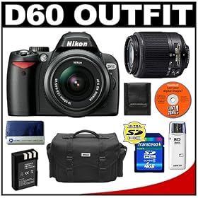Nikon D60 Digital SLR Camera with 18-55mm AF-S VR Zoom Lens + Nikon 55-200mm AF-S Zoom Lens + 4GB SD Card + EN-EL9 Battery + Case, Bonus Accessory Kit