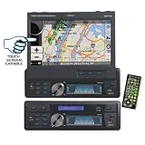 Lanzar SDBT74NV 7-Inch 1xDIN In-Dash Motorized Touchscreen LCD Monitor with DVD/CD/USB/SD/AM/FM/Bluetooth and GPS with USA/Canada/Mexico ~ Lanzar