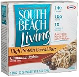 South Beach Living High Protein Cereal Bars, Cinnamon Raisin, 5-Count Bars (Pack of 4)
