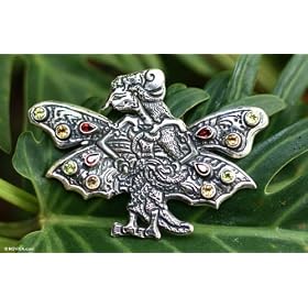 Garnet brooch pendant, 'Angel Sita' by NOVICA