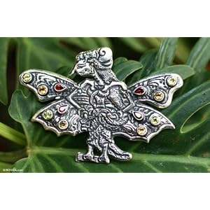 Garnet brooch pendant, 'Angel Sita' by