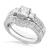 1.00ctw Princess Cut Diamond Wedding Ring Set in 14kt White Gold (HI/SI)