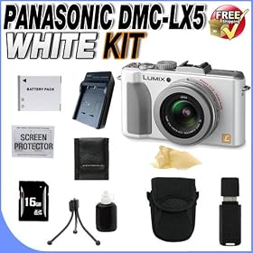 Panasonic Lumix DMC-LX5 10.1MP Digital Camera White + 16GB SDHC Memory + Extended Life BCJ13 Battery + Ac/Dc Rapid Charger + Deluxe Case + USB Card Reader + Memory Card Wallet + Accessory Saver Bundle!