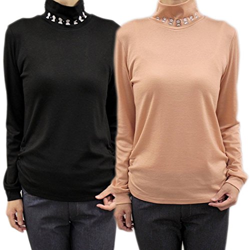 ピッコーネ スタジオ ピッコーネ STUDIO PICONE レディース プルオーバー 長そで ハイネック ストレッチ ピンクベージュ/ブラック(黒) サイズ：38(M/9号)/40(L/11号) (pico-w16aw06s)