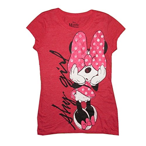 Disney Juniors Shy Minnie Mouse Tshirt Red Polka Dot Ribbon (Large)