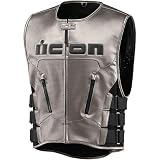 Icon Regulator Stainless Men’s Leather Street Bike Motorcycle Vest – Stainless / 2X-Large/3X-Large – Motorcycle Body Armor Vest. Picture