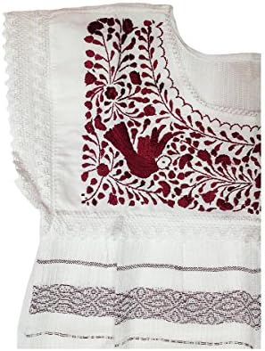 Nativa Women's Authentic Mexican Blouse One Size White (Maroon)