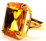 Genuine 18k Yellow Gold Plated Emerald Cut 5 Carat Yellow Orange Imperial Topaz Engagement Ring , Size 9
