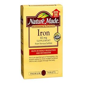 Nature Made Iron from Ferrous Sulfate Supplement Tablets, 65 mg, 200-Count by 