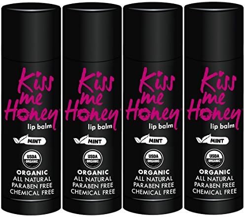 Kiss Me Honey Certified Organic Lip Balm *Made in the USA with 100% all Natural Ingredients* Trusted by Moms and Safe for Babies and Pets Alike* Mint - 4 pack by Kiss Me Honey