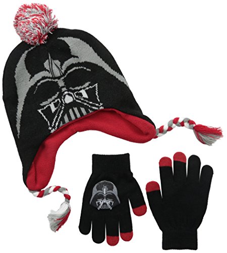 Star Wars Little Boys' Darth Vader Peruvian Hat and Glove Set, Black, One Size