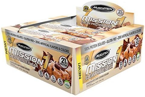 MuscleTech Mission1 Clean Protein Bar, Chocolate Chip Cookie, 12 Count by Iovate Health Sciences Incorporated